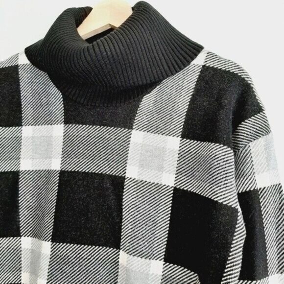 MAX STUDIO / B&W Plaid Check Cowl / TurtleNeck Sweater Sz XS - Picture 4 of 11